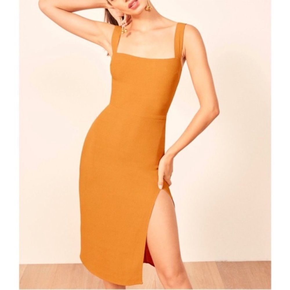 REFORMATION Christina Crepe Midi Dress Sunflower size 2